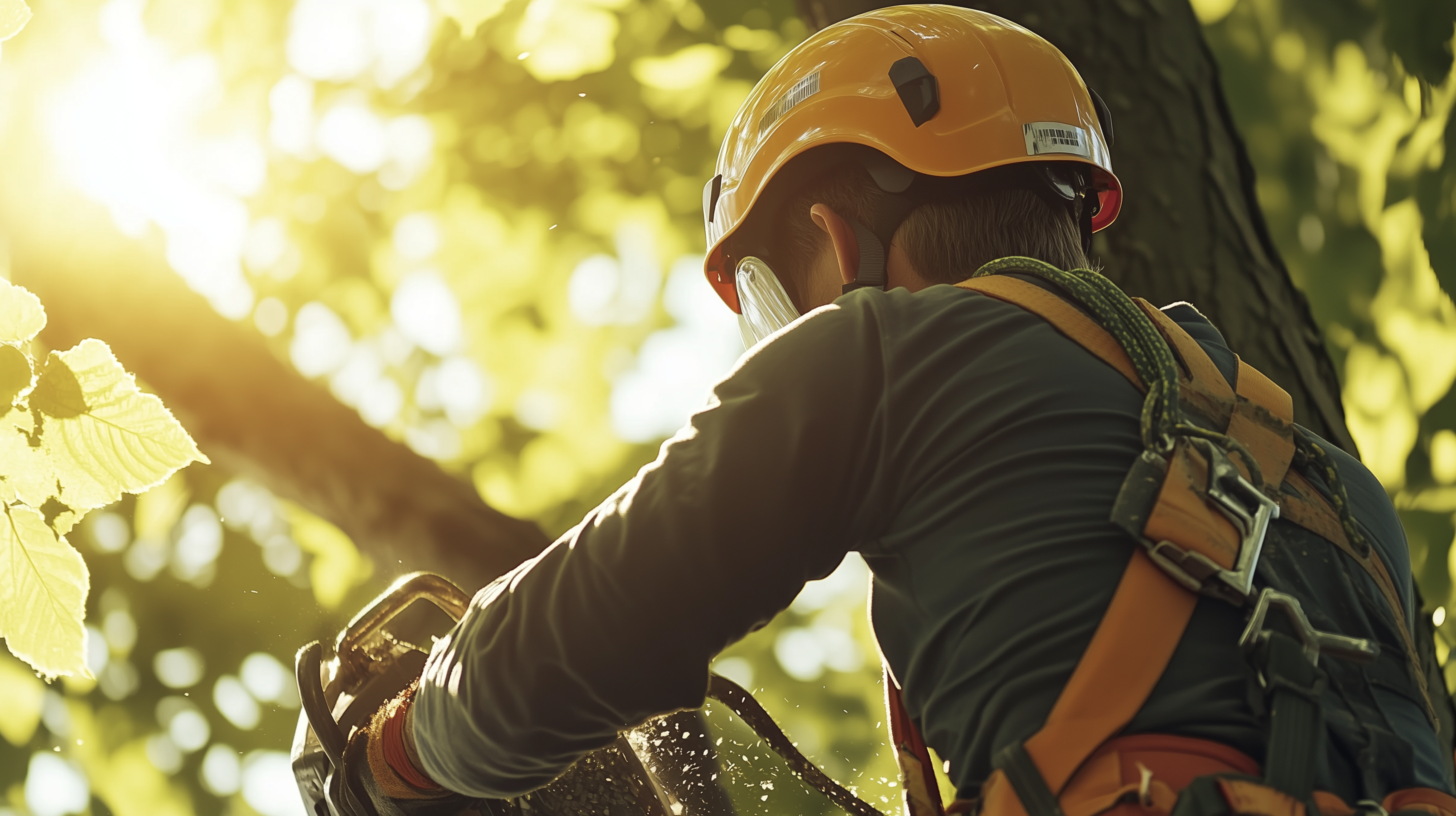 Tree service professionals working on a tree